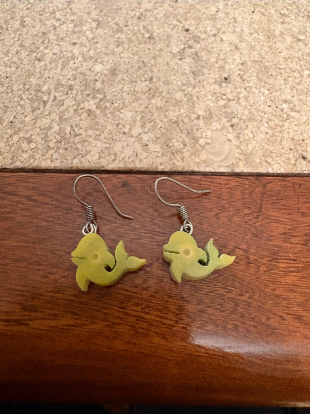 Green Whale-Shaped Dangle Earrings